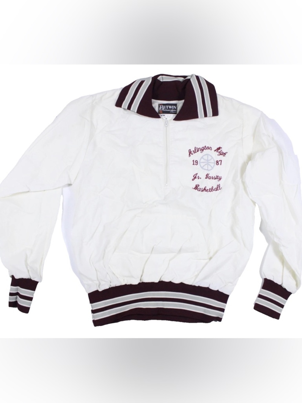White and Maroon Varsity Jacket windbreaker vintage 80s 1987 sz m